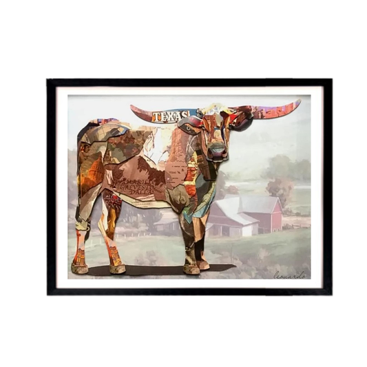 3D Collage Art | Texas Longhorn Steer (32"x38")