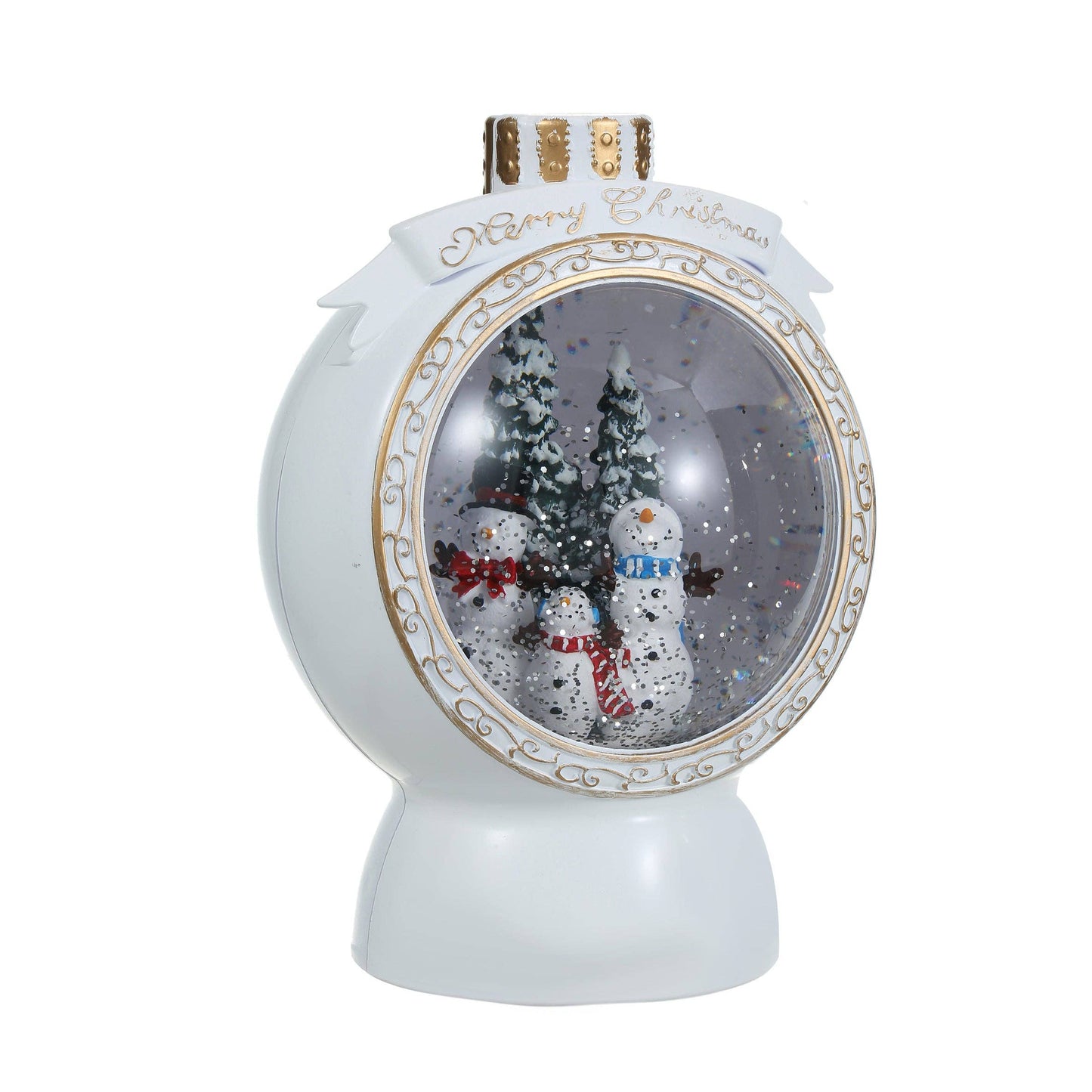 Christmas Musical White Round Snow Globe Lantern with Snowman Family Scene for Christmas Decoration