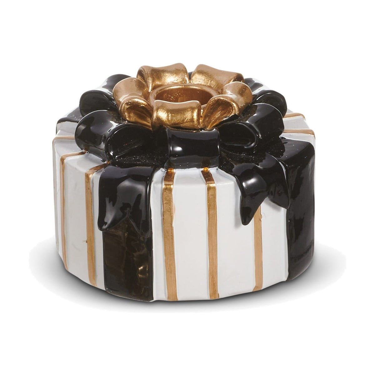 5" Black and Gold Present Candle Holders, Round Box