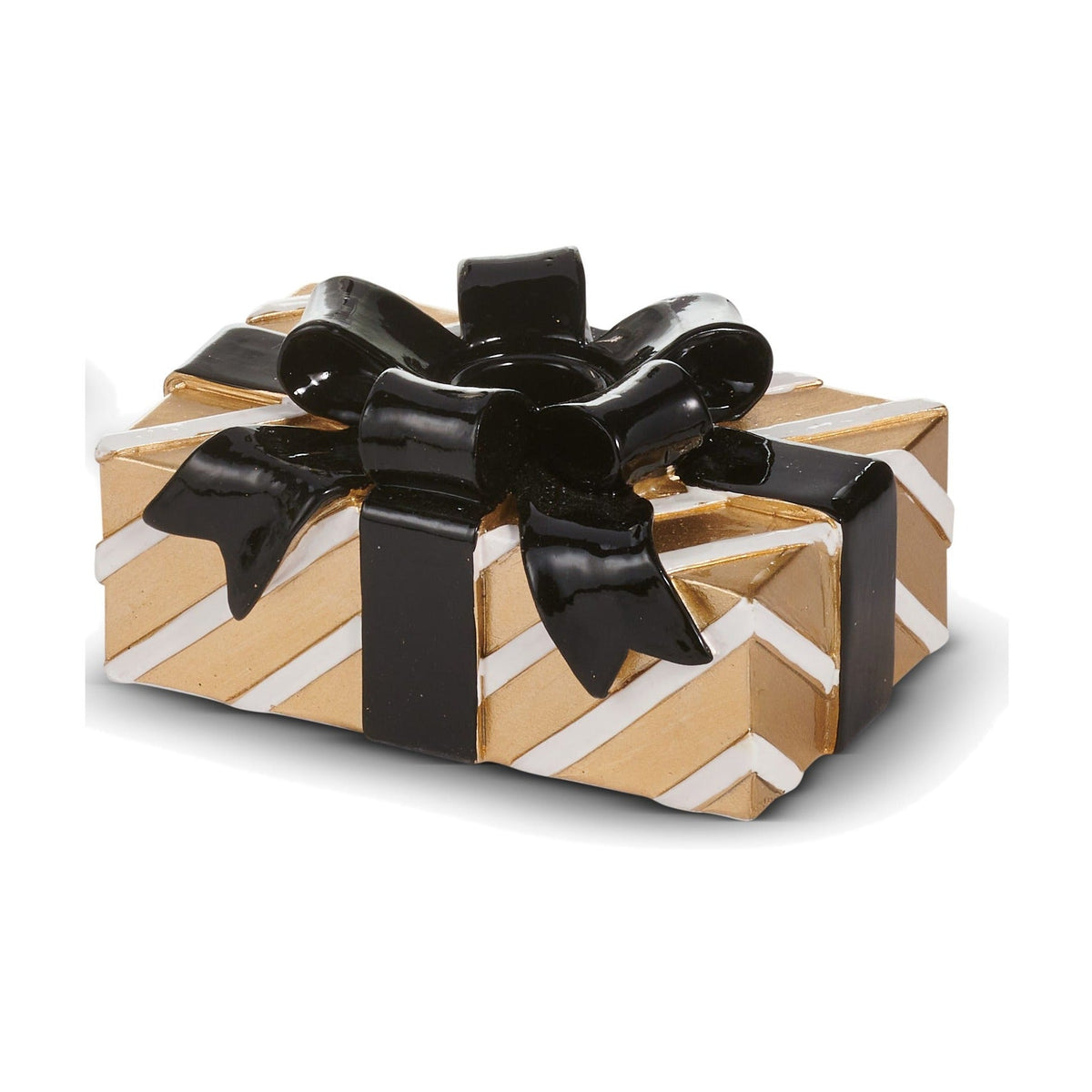 5" Black and Gold Present Candle Holders, Rectangle Box