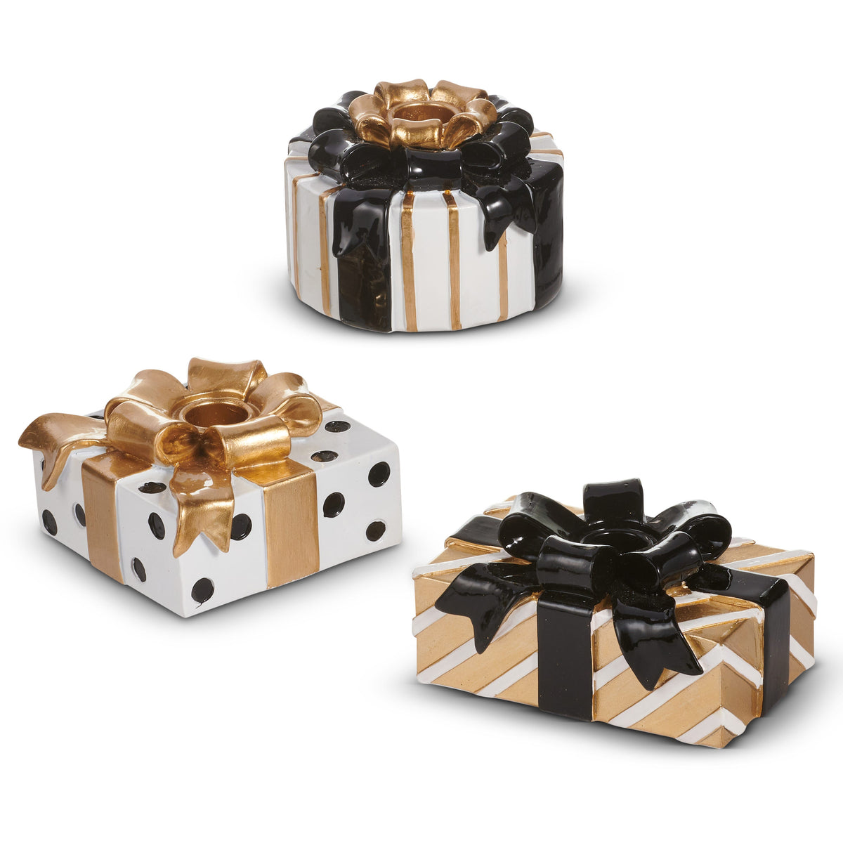 5" Black and Gold Present Candle Holders product photo