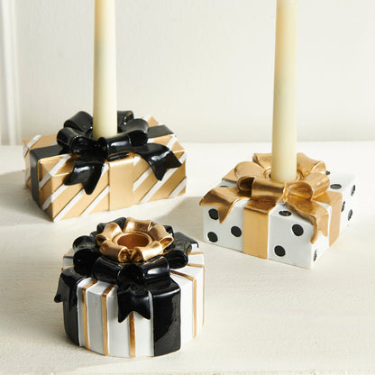 5" Black and Gold Present Candle Holders product photo