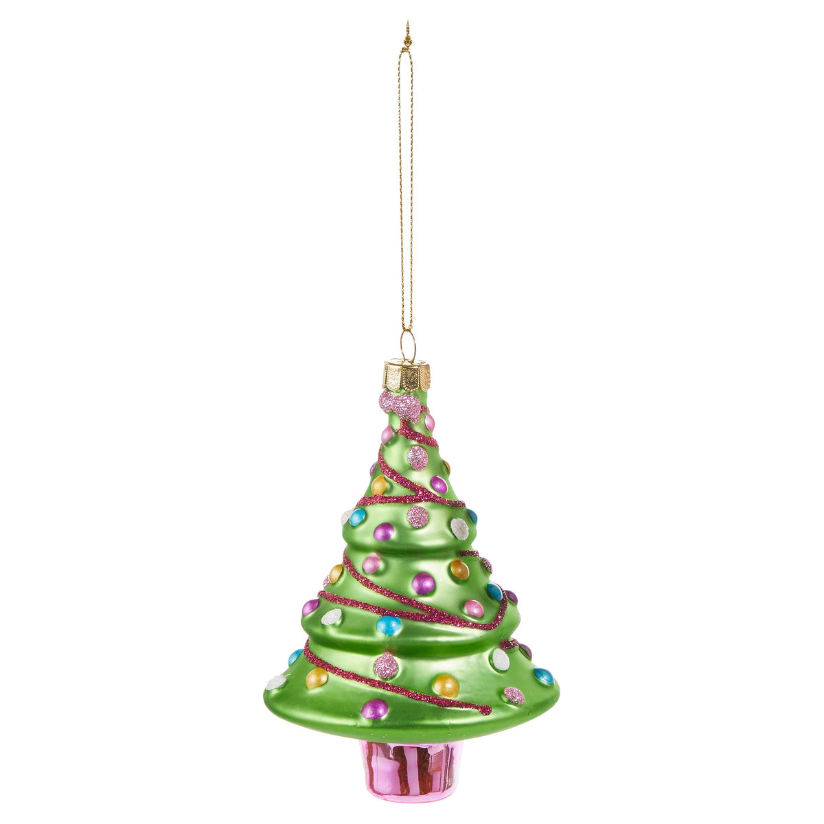 5" Blushing Tree Ornament, Green Beaded Tree