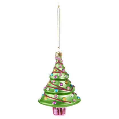 5" Blushing Tree Ornament, Green Beaded Tree