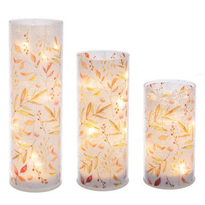 Bountiful Harvest LED Glass Pillars, Set of Three