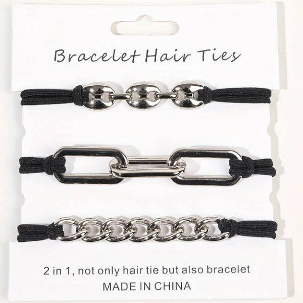Bracelet Hair Ties Silver & Black - Set of 3