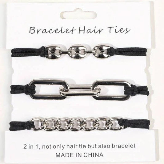 Bracelet Hair Ties Silver & Black - Set of 3
