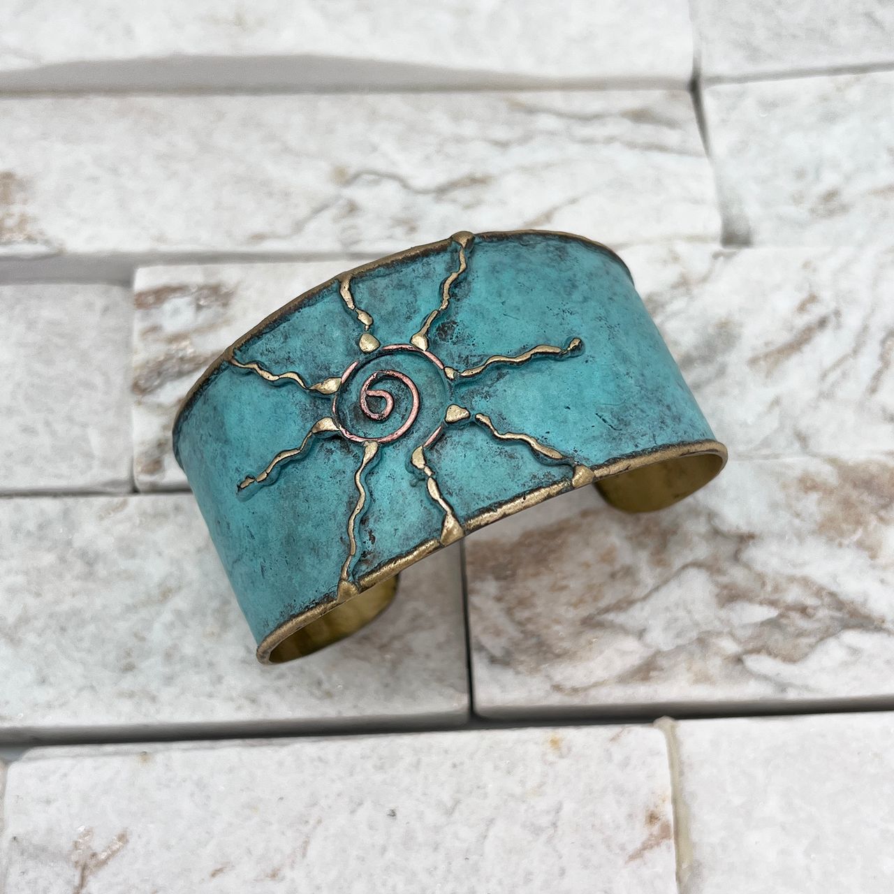 Brass Patina Bracelet – Light Blue Sun