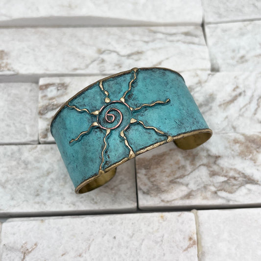 Brass Patina Bracelet – Light Blue Sun