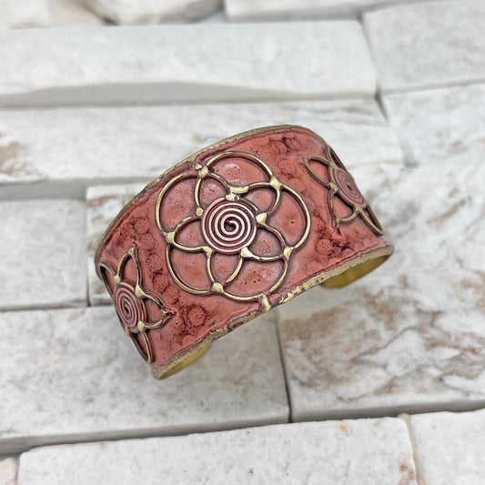 Brass Patina Bracelet – Peach Lotus