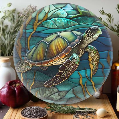 Turtle Tempered Glass Coastal Charcuterie Board: 12 inch