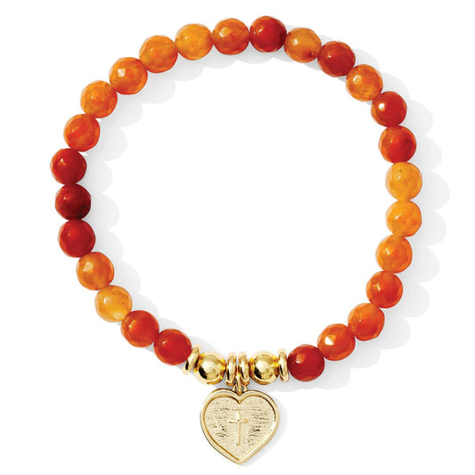 Pulsera elástica de piedras con dije de cruz de corazón