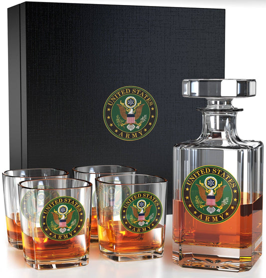 U.S. Army Decanter Whiskey Glass 5 Piece Set