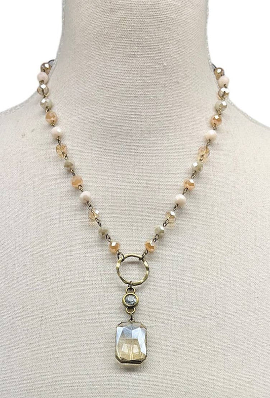 22" Pink Beige Necklace with Square Pendant