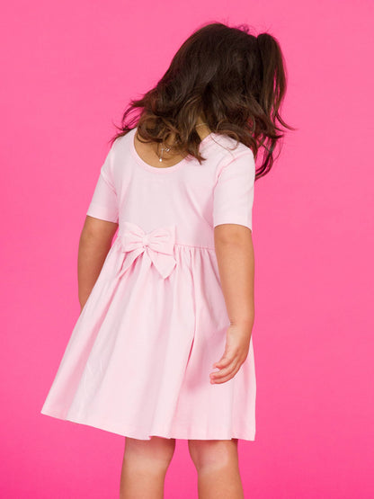 RuffleButts + RuggedButts - Girls Pink Short Sleeve Knit Twirl Dress