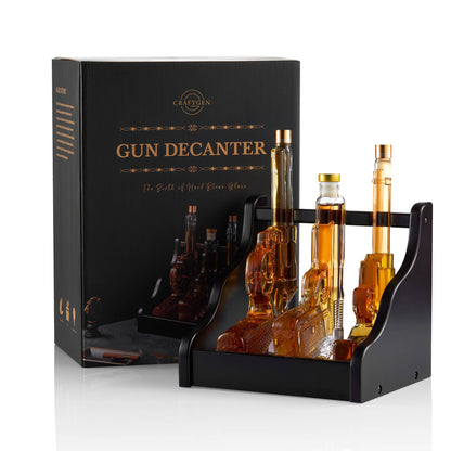 CRAFTGEN - 3 Gun Whiskey Decanter Set - Gift Ideas for Men Husband Dad