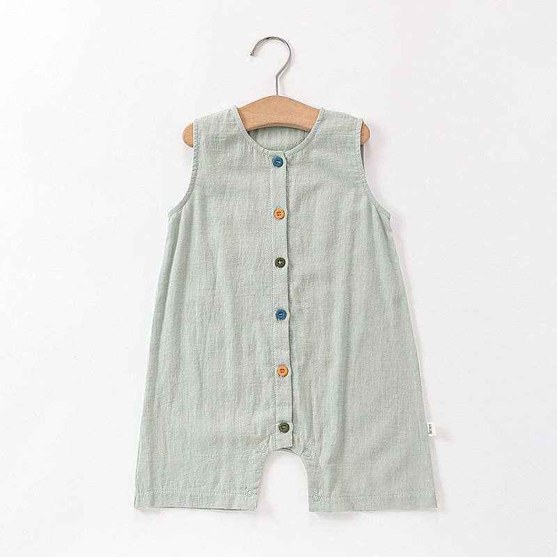 Baby summer sleeveless breathable cotton jumpsuit: Gray green vest shorts / 66(3-6M）