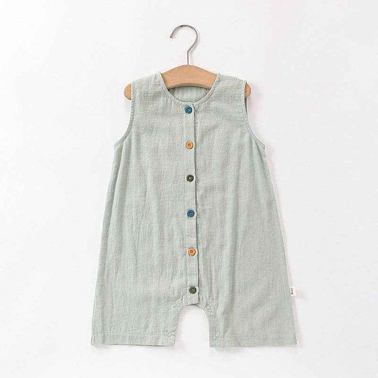 Baby summer sleeveless breathable cotton jumpsuit: Gray green vest shorts / 66(3-6M）
