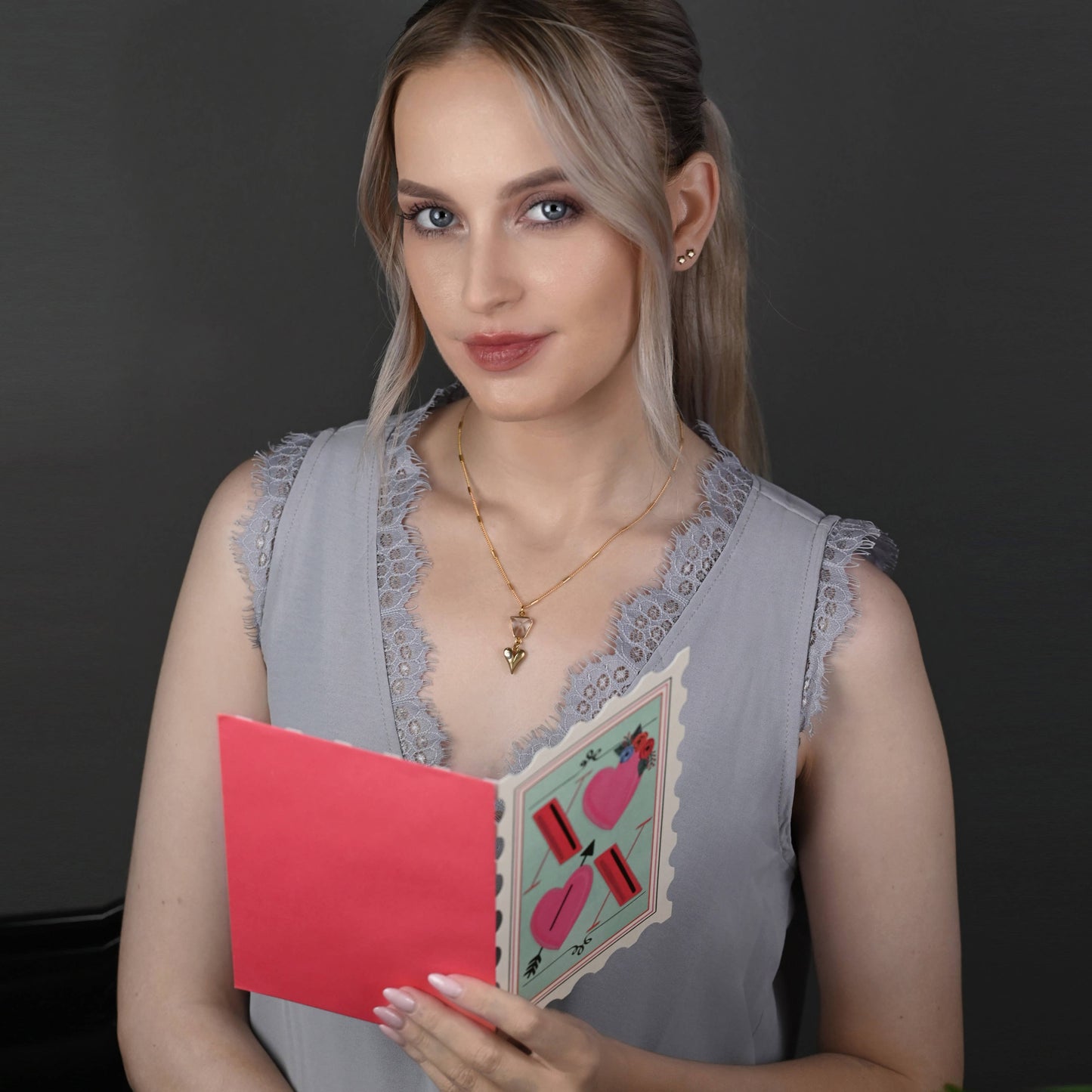 Brass Sculptured Heart w/ Crystal Quartz Necklace