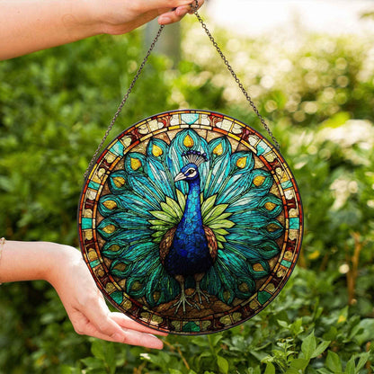 Peacock Flowers Stained Glass, Bird Wall Decor Art