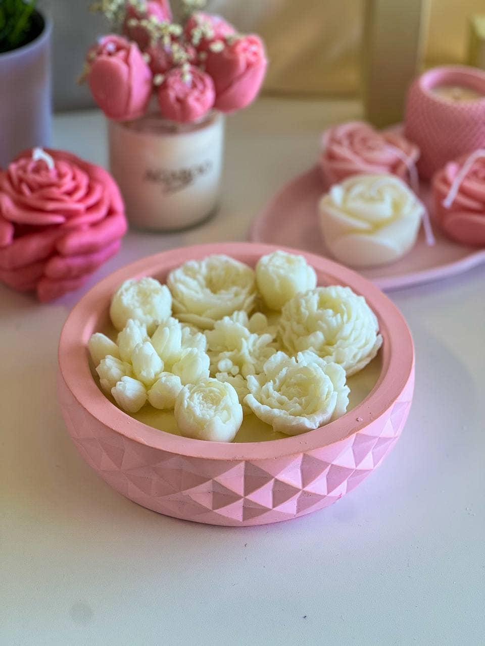 Huge Botanical Candle in Gypsum Vessel 2 1/4x8in