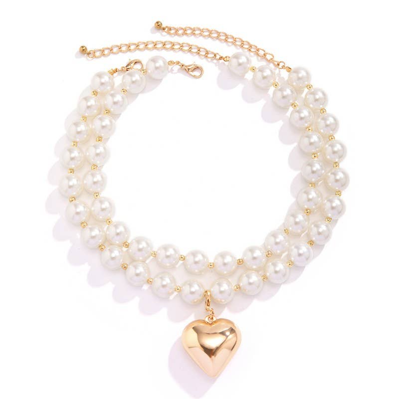 JOSSLYN de wall to wall - COLLAR DE CORAZÓN EN CAPAS CON PERLAS BRILLANTES | 40NK9456