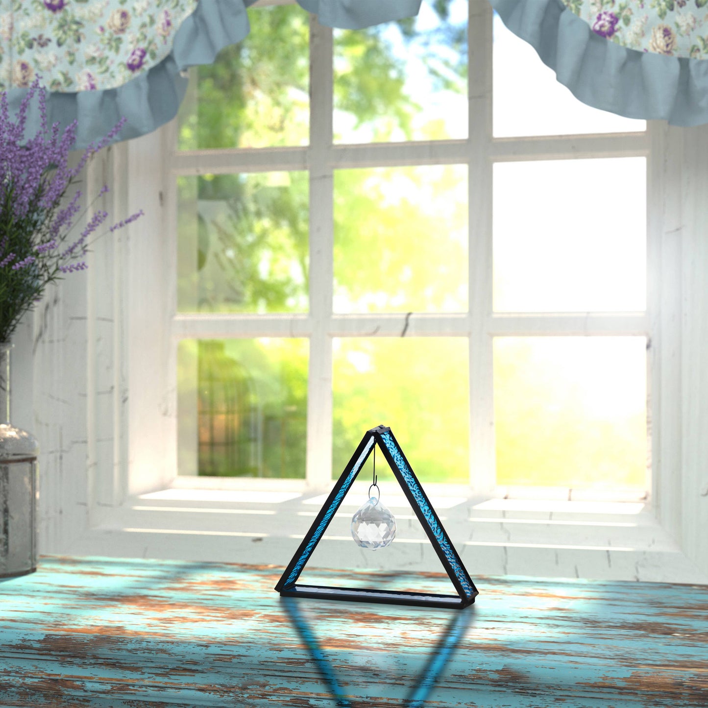 4.5”H Crystal Ball in Blue Standing Triangle Suncatcher