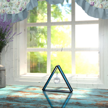 4.5”H Crystal Ball in Blue Standing Triangle Suncatcher