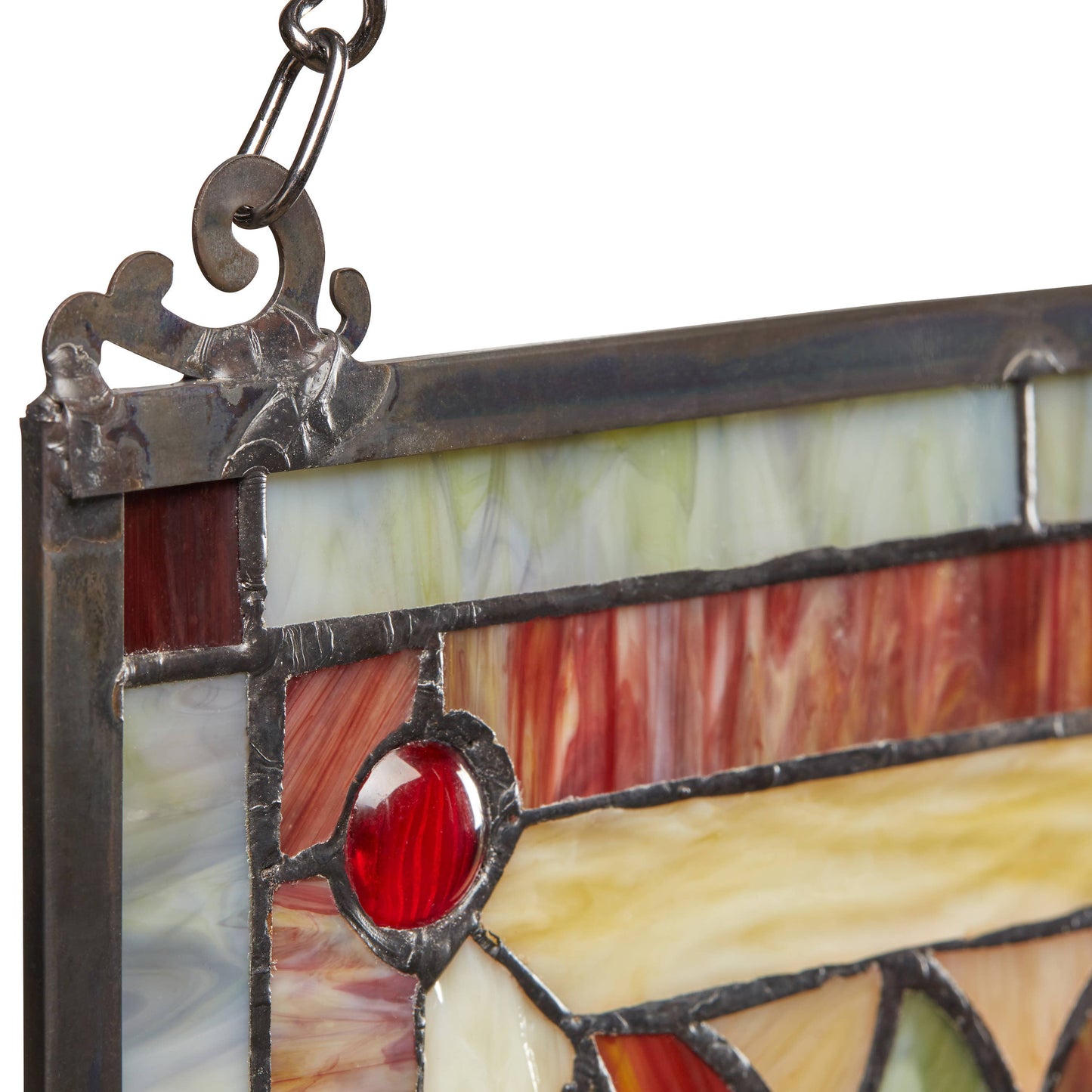 24" Amber Floral Stained Glass Window Panel