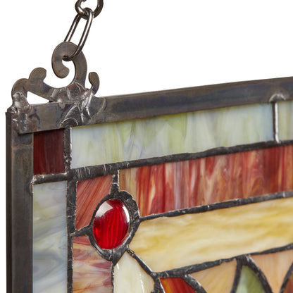 24" Amber Floral Stained Glass Window Panel
