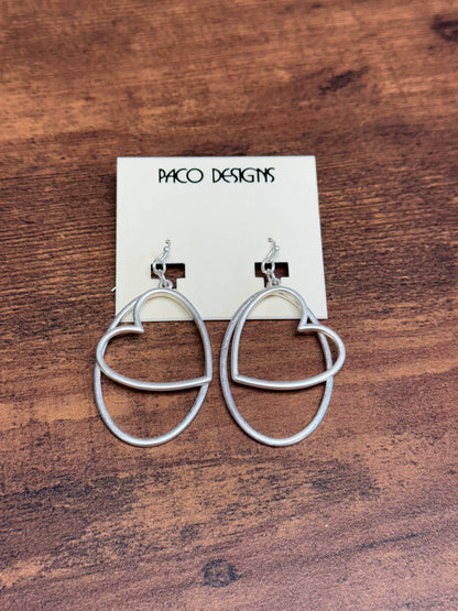 Oval Hoop & Heart Dangle Earrings- 3 Color Options