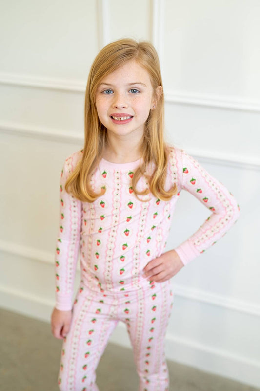 Strawberry Stripe | Two-Piece Kids Bamboo Pajama Set