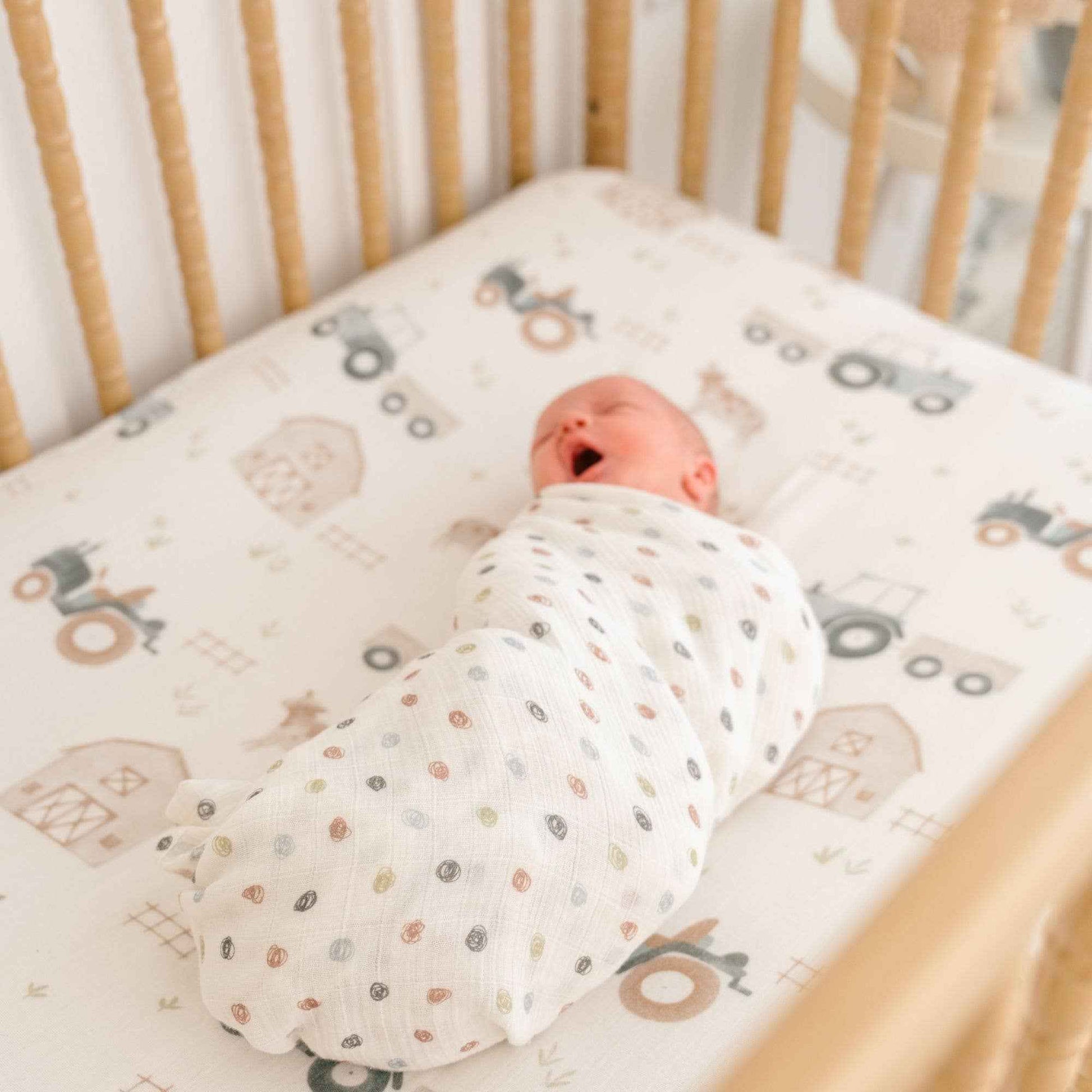 Crane Baby - Charlie 2-pc. Farmhouse Tractor/Dot Swaddle Set
