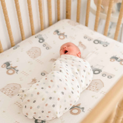 Crane Baby - Charlie 2-pc. Farmhouse Tractor/Dot Swaddle Set