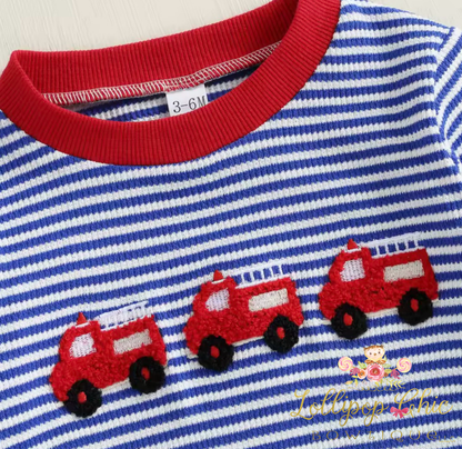 Baby Boy Fire Truck Embroidered Jumpsuit Romper Onesie: 3-6M