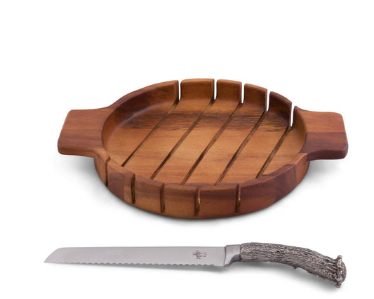 Round Bread Board with Antler Knife (2 pcs)