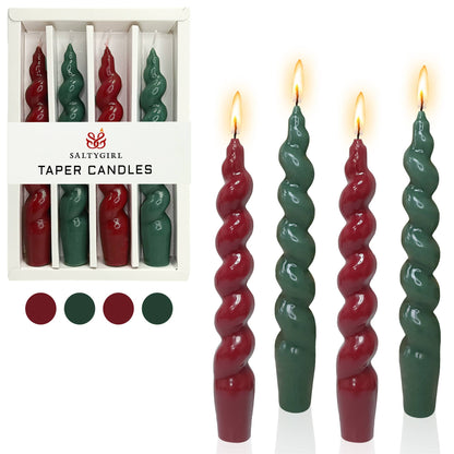 Spiral Christmas Holiday Taper Candles - set of 4