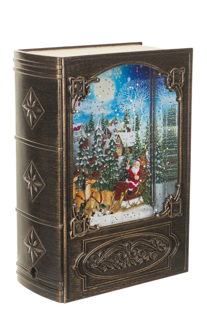 Antique Brown Book Snow Globe with Santa in Sleigh
