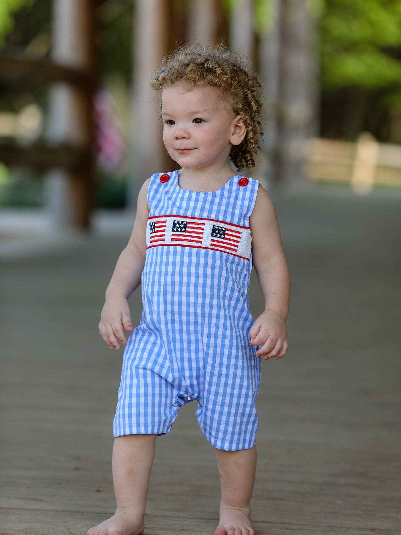 4th of july Flag Embroidery Smocking Boys Romper: 3M