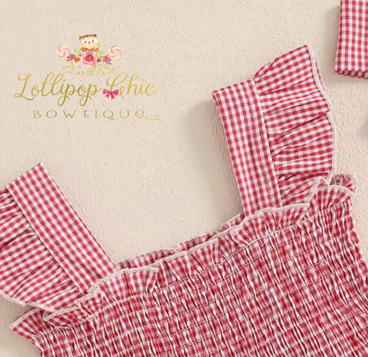 Baby Girl Plaid Romper Strawberry Smocked Jumper