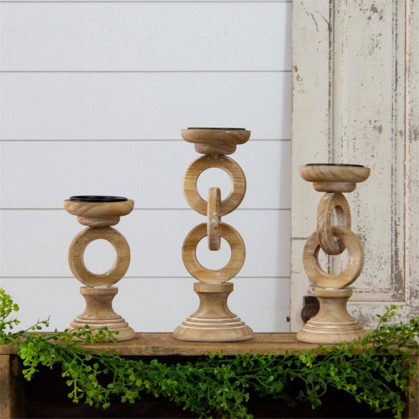 Chain Link Wood Candle Holder-SET of 3
