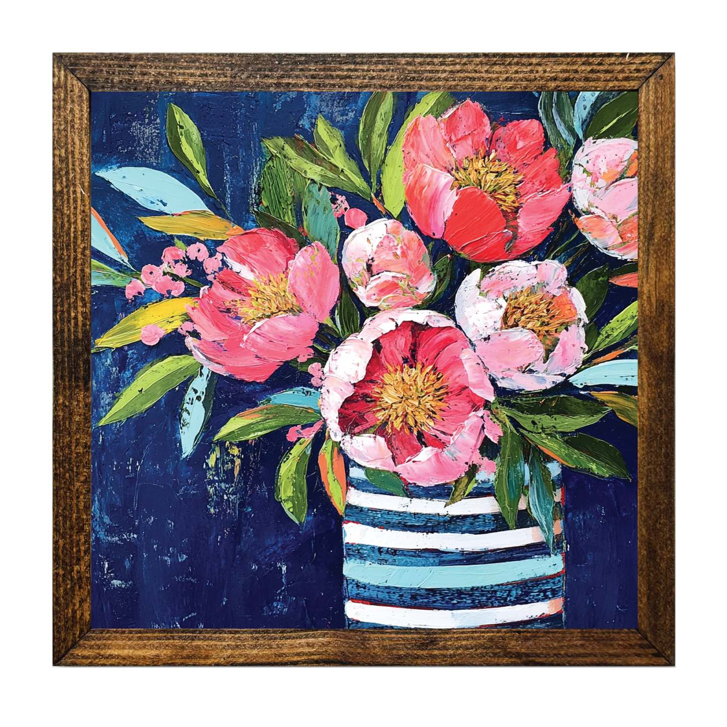 BLUE & PINK FLOWERS STRIPED VASE