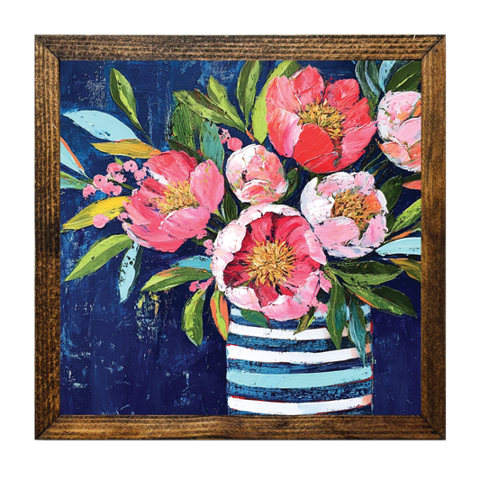 BLUE & PINK FLOWERS STRIPED VASE