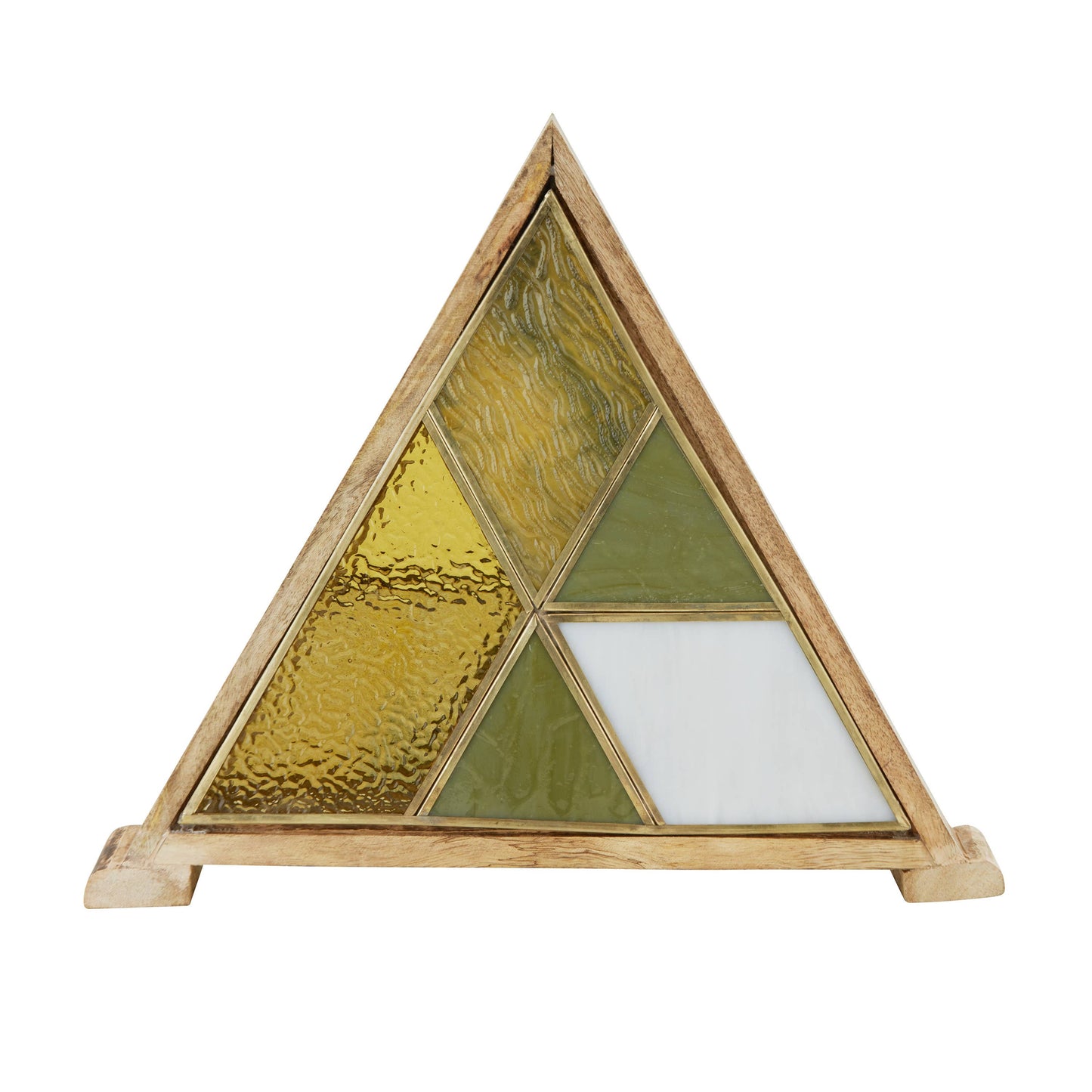 11"H Stained Glass Triangle Shade Wood Base Accent Lamp