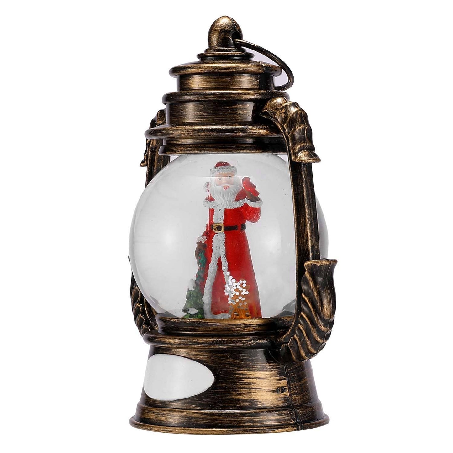 Santa in Round Globe in Lantern Shaped Snow Globe Ornament