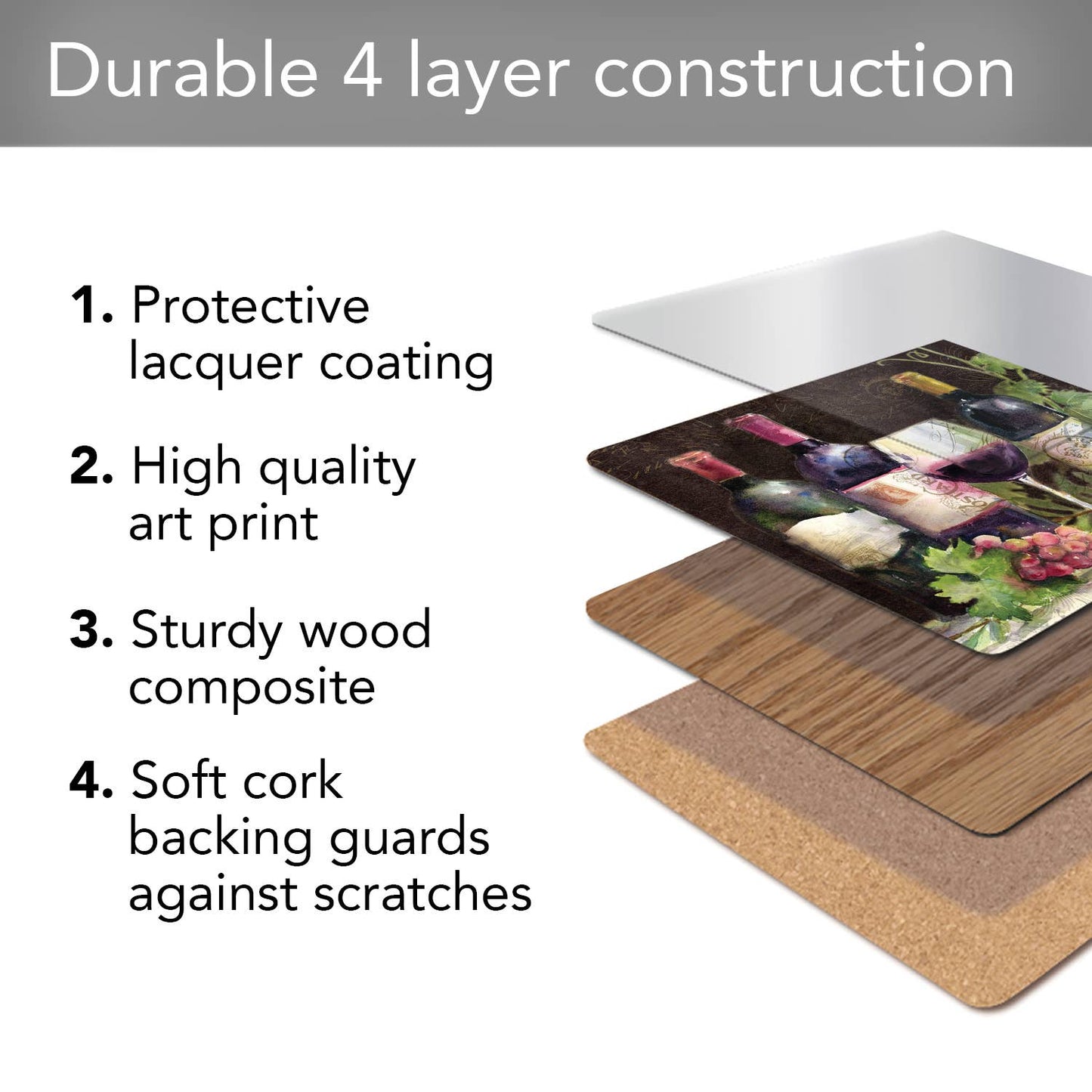 Cala Home Rustic Wine Boxed Hardboard Coaster 4pk