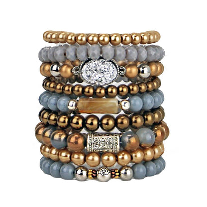 Bohemian Bracelets - Beaded Bracelets Set of 9 Stretch Bracelets Multi Layer Eart