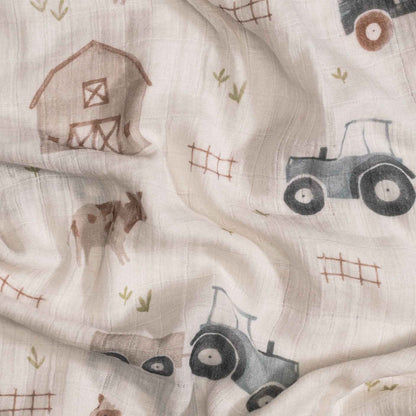 Crane Baby - Charlie 2-pc. Farmhouse Tractor/Dot Swaddle Set
