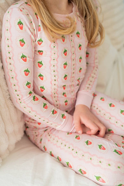 Strawberry Stripe | Two-Piece Kids Bamboo Pajama Set