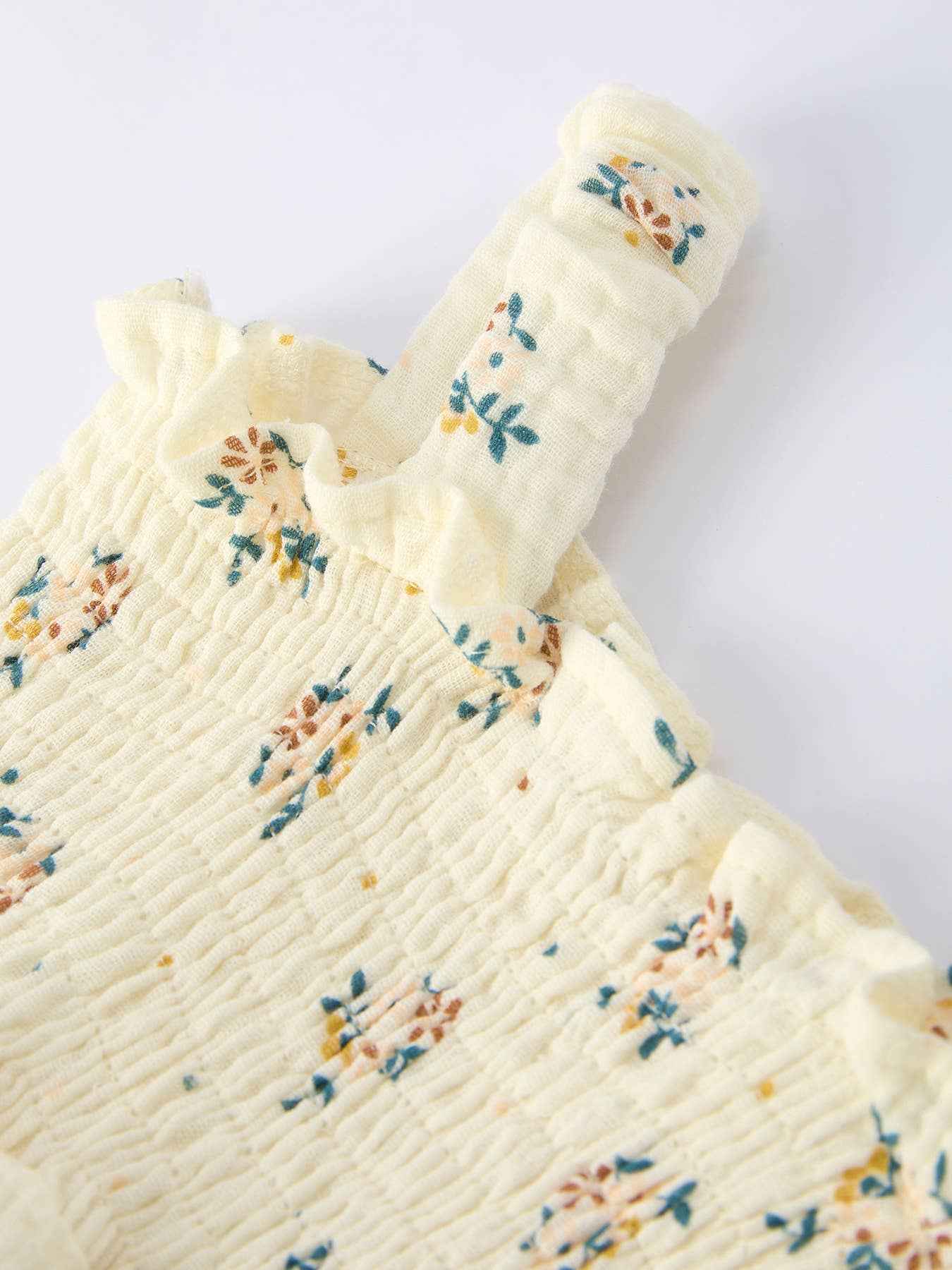 Spring Floral Smocked Ruffle Romper and Hat Set: 18M